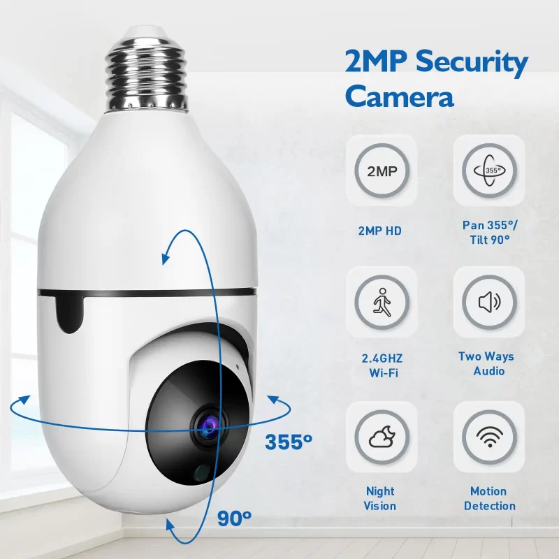 360 Security Camera Light Bulb, 100200w, SD Card